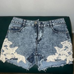 Boom Boom Jeans | Denim Shorts with Cream Lace Design